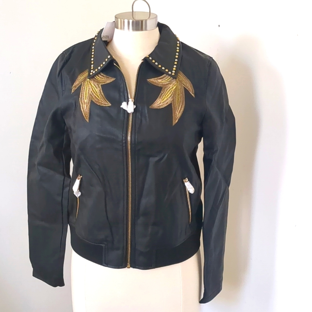 Embroidered moto jacket